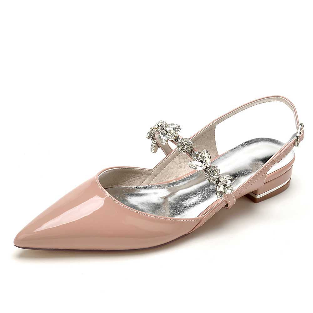 S&DCo. crystal embellished wedding flats in blush with elegant slingback design
