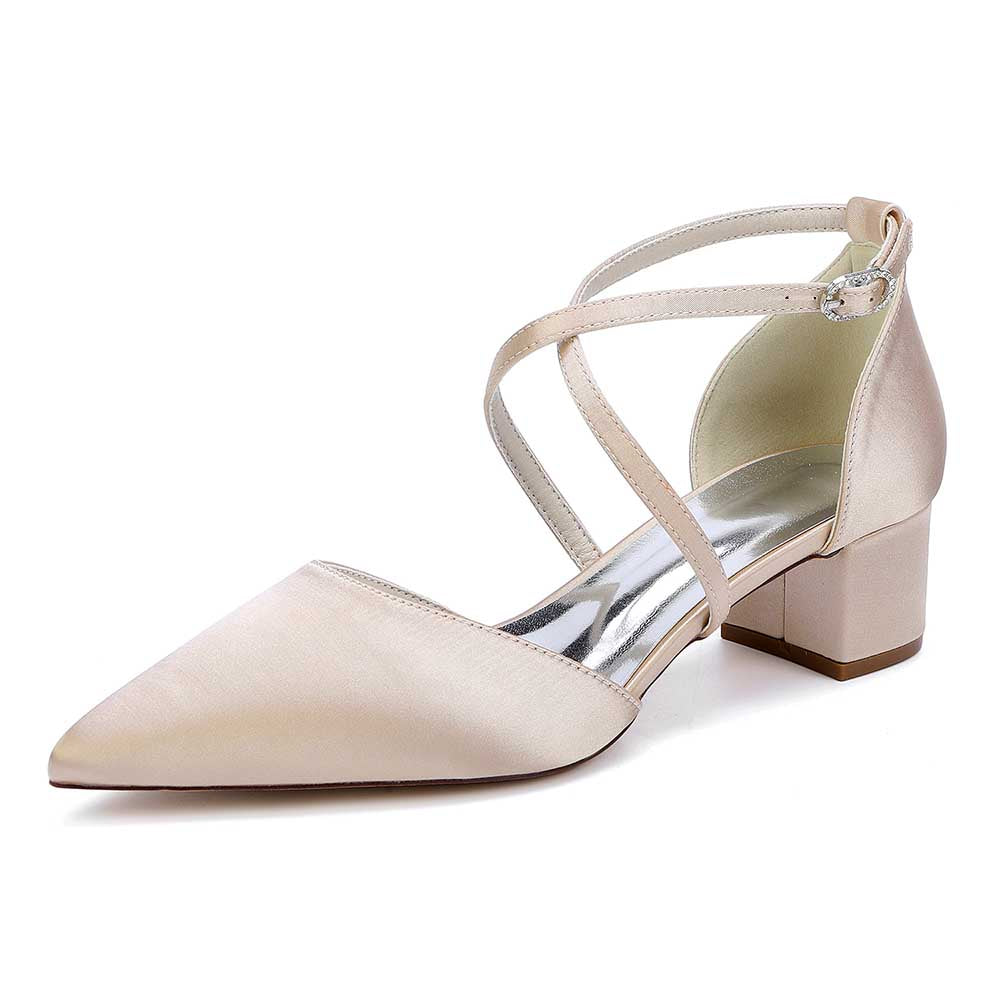 Elegant sd-hk wedding shoes with ankle strap featuring a pointed toe and block heel design