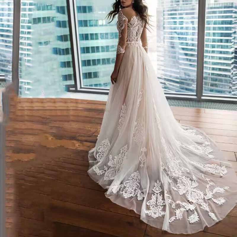 Ball-Gown Princess One-Shoulder Wedding Dress With Appliques Lace Sequins Bridal Dress