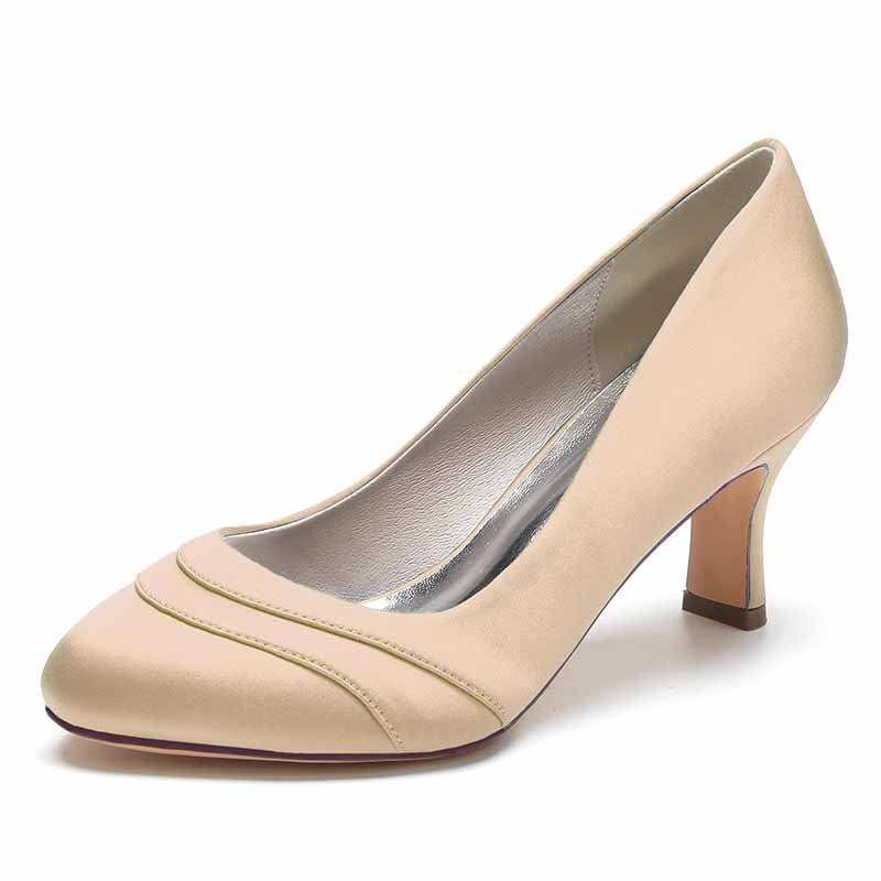 Womens Kitten Heels Pumps 2.56 Inch Mid Heel Slip on Closed Toe Pumps Wedding Shoes