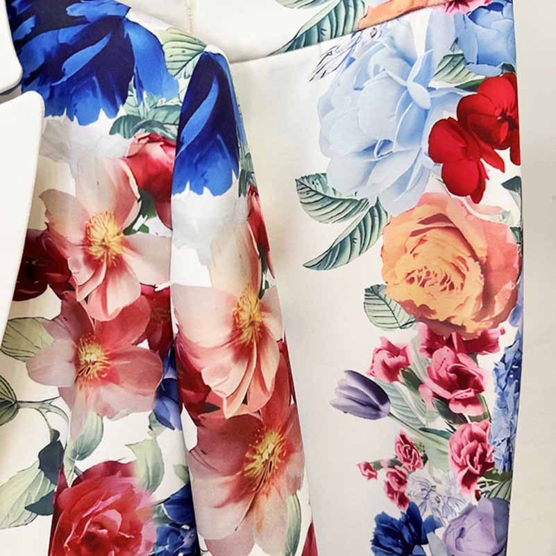 White Floral Pantsuit Handmade Floral Print Pant and Blazer Set