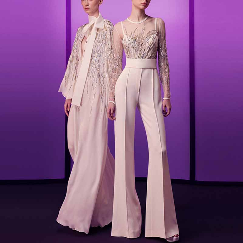 Long Sleeve Gold Sequin Jumpsuit One Piece Suit White Glitter