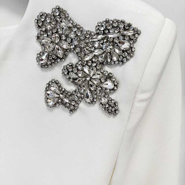 White Maxi Skirt Suit With Crystal Beads Long Sleeve Skirt Set Wedding Outfit