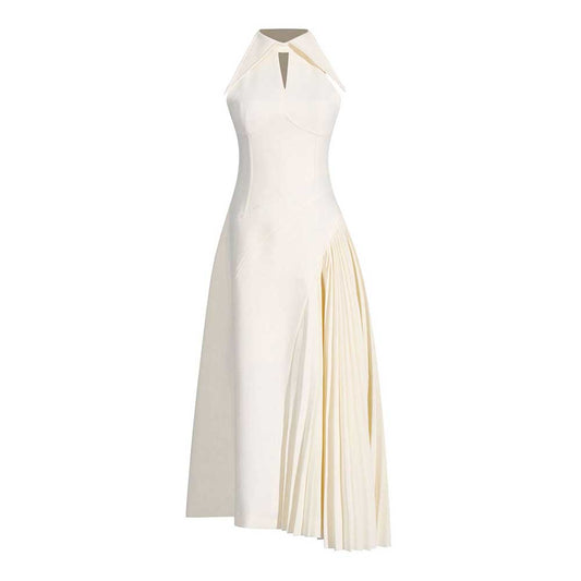 Sleeveless Cream Ruched Midi Dress