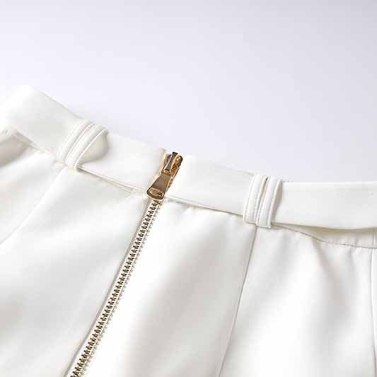 Women's Golden Lion Buttons White Skirts Blazer Suit Jacket + High Waist Skirts Belt Suit
