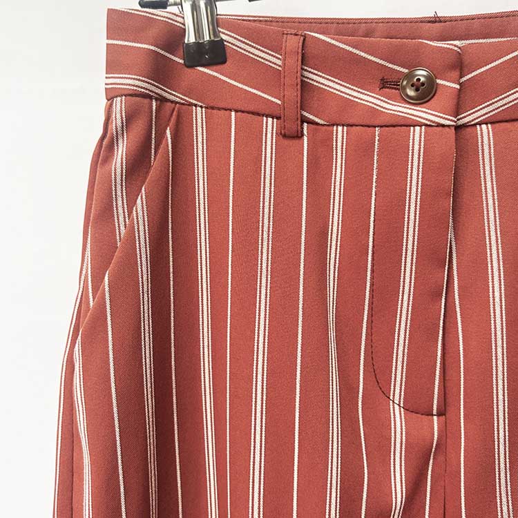 Women's Stripe-Pattern Double-Breasted Blazer Suit Brown Pantsuit