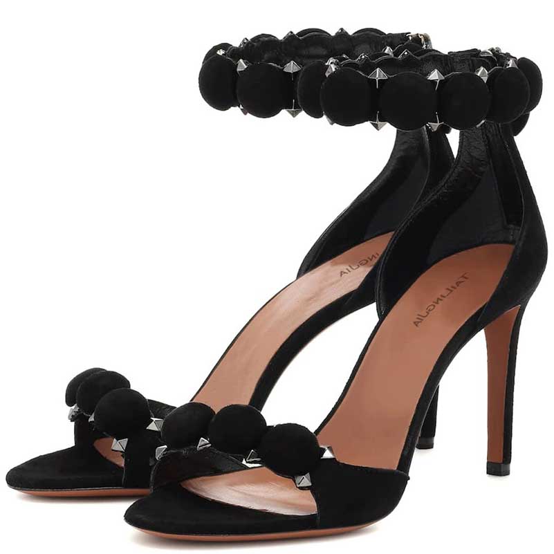 Women's High Heels Sandals Round Ball Rivet Suede Stiletto Heels