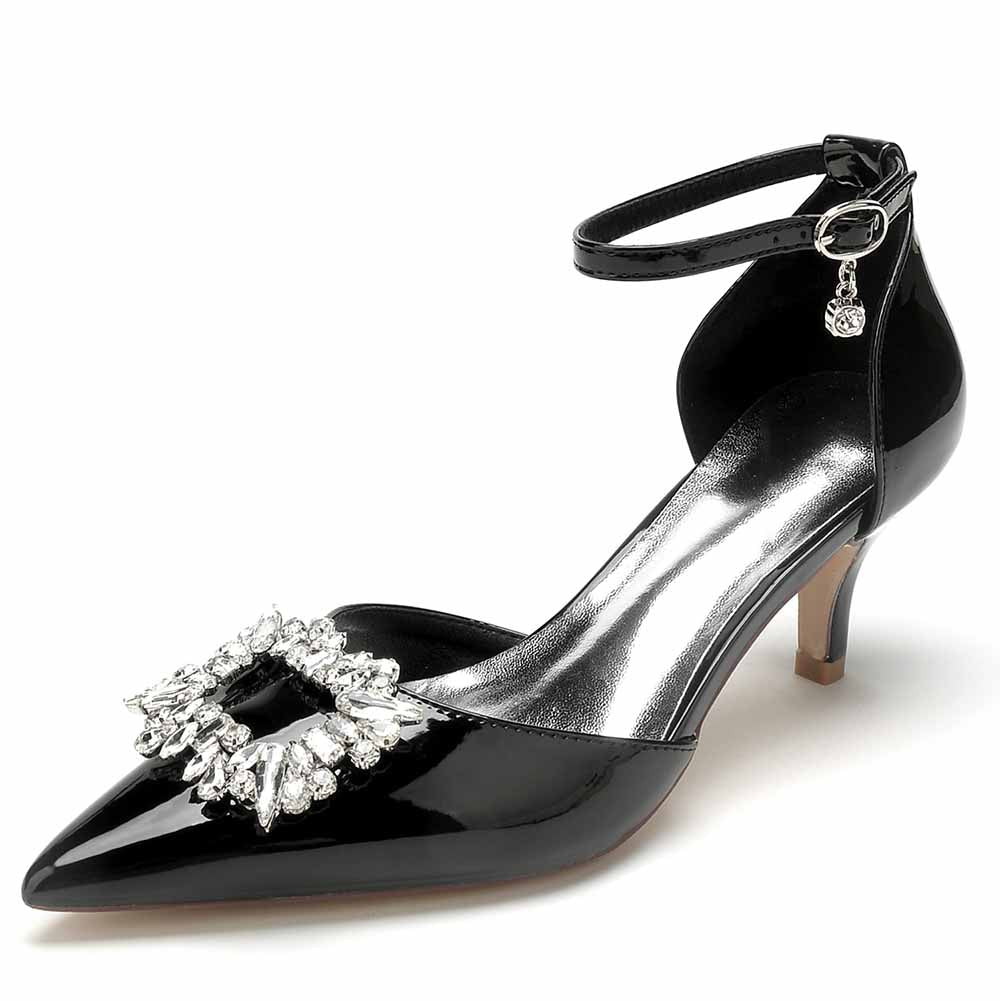 S&DCo. black women's ankle strap stiletto heels with rhinestone embellishment for stylish occasions