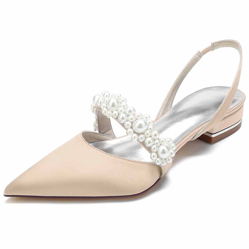 Women's bridal flats with rhinestones in beige with elegant design and slingback style