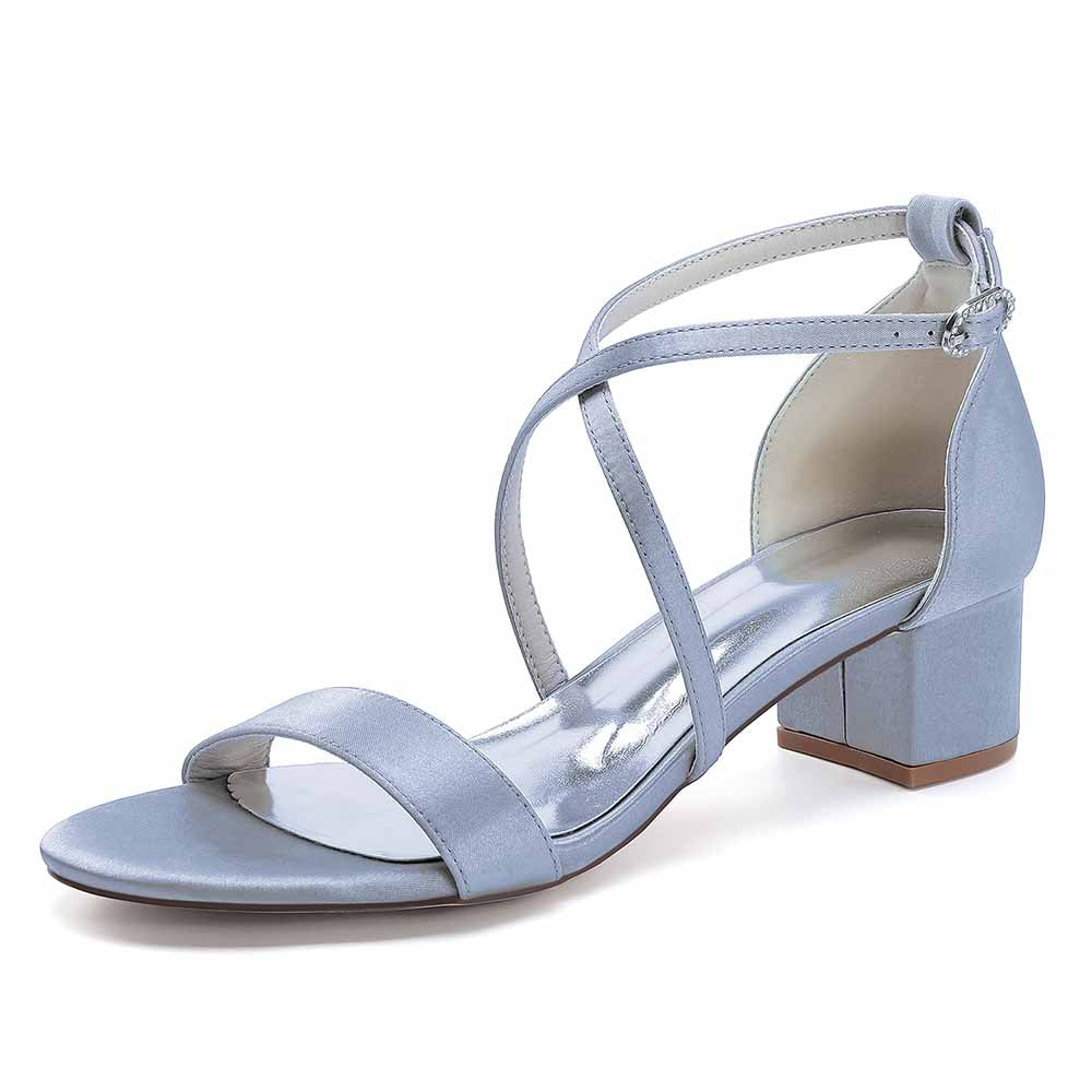 Elegant women's chunky heel bridesmaid sandals in light blue with stylish straps and a comfortable block heel