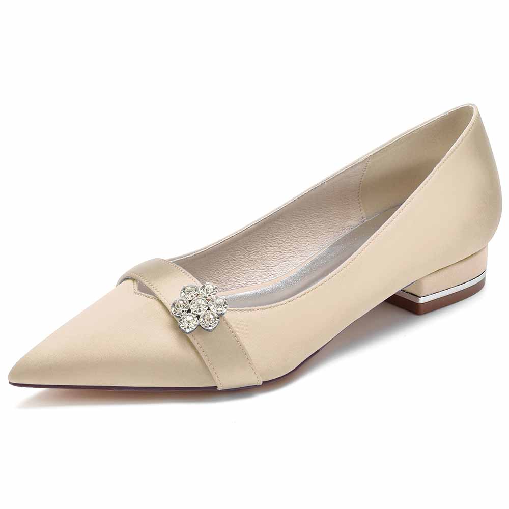 Elegant women's satin flats for weddings with a sparkling decorative jewel detail