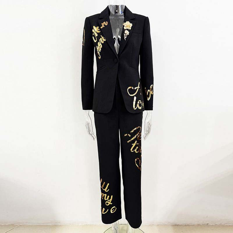Women's Sequined Letter Pantsuit | Sparkle in Style | sd-hk