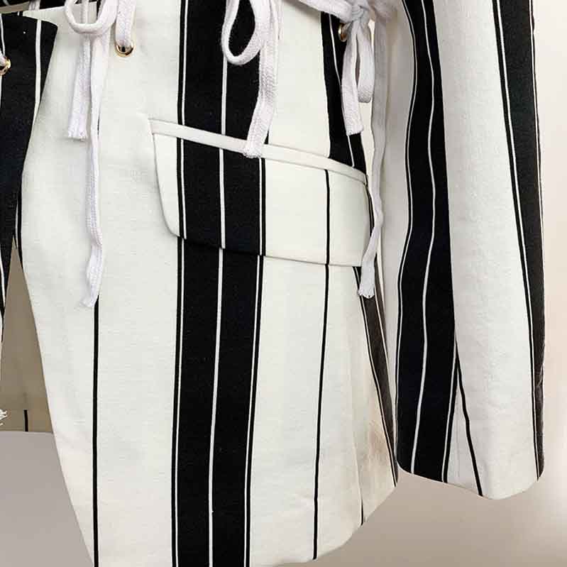 Women's Black and White Striped Pants Suit
