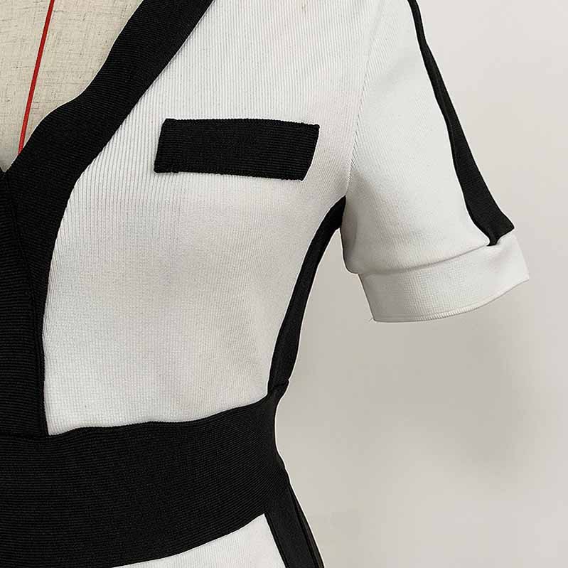 Short Sleeve V Neck Colorblock Bodycon Mini Dress