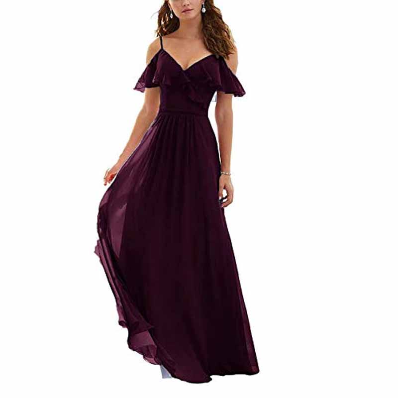 Women's Long Off Shoulder Chiffon Wedding Bridesmaid Dresses