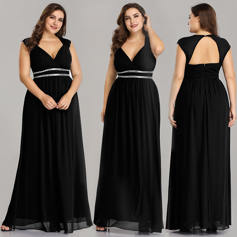Women's Chiffon Bridesmaid Dress Plus Size V-Neck Empire Waist Prom Dress Long