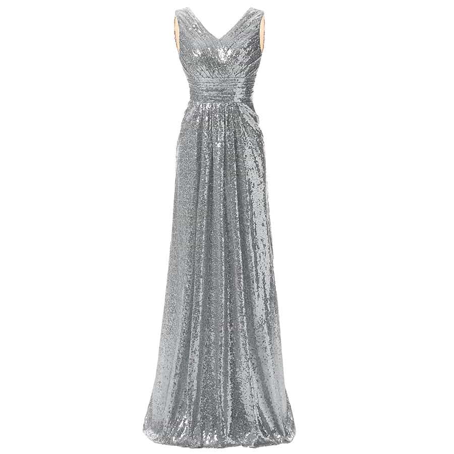 sd-hk Long Sequin Gowns V Neck Sleeveless Prom Dress For Party