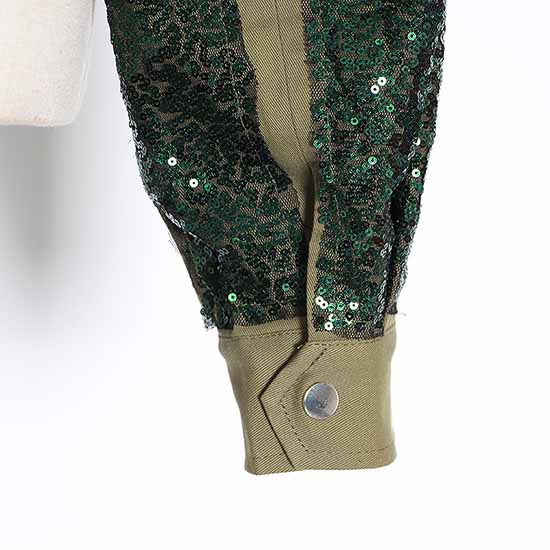 Womens Sequin Jacket Casual Long Sleeve Front Zip Bomber Blazer with Pockets