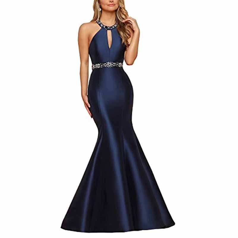 Women's Satin Prom Dresses Sleeveless Formal Gowns Bridesmaid Dress