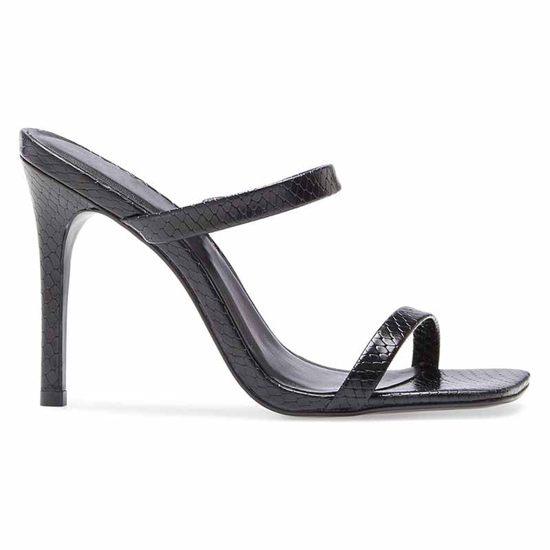 Women's Square toe Sandals Strappy Heels On Black Party Shoes