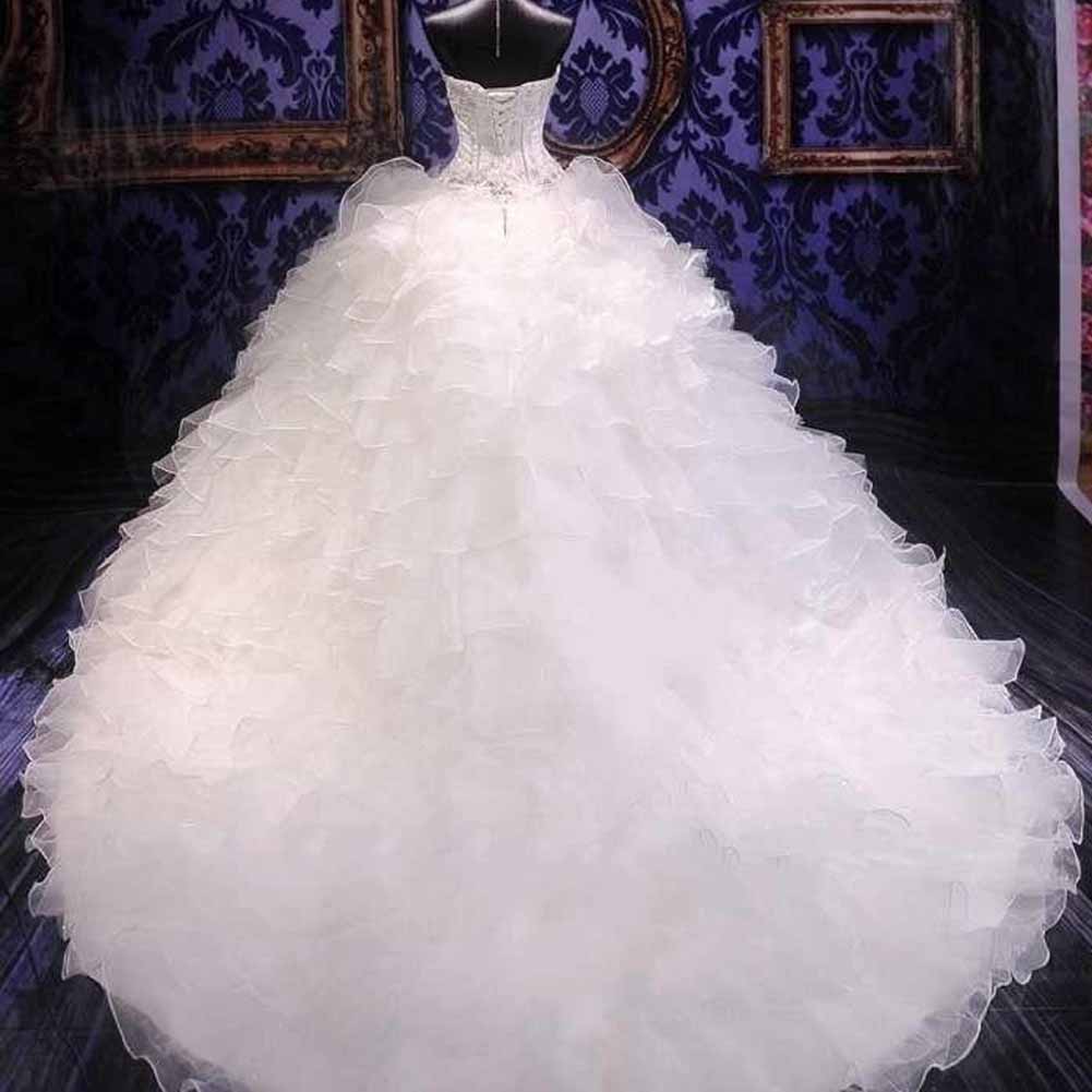 Ball Gown Sleeveless Sweetheart Chapel Train Beading Sequin Organza Wedding Dresses