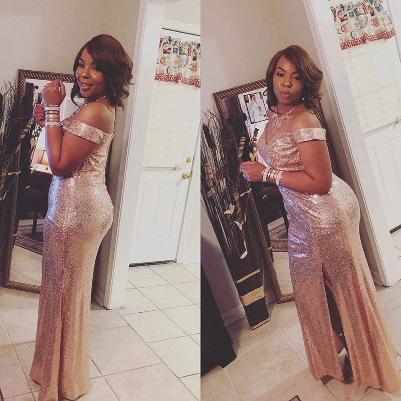 sd-hk Women's Off Shoulder Sequins Evening Dress Long Mermaid Side Slit Formal Dresses