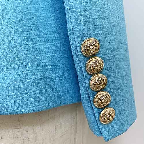 Women's Sky Blue Golden Lion Buttons Fitted Blazer Jacket