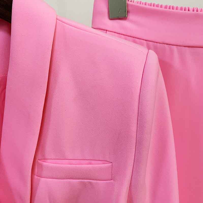 Womens Hot Pink Pantsuit Blazer + High Waist Nine-Point Suit Pants