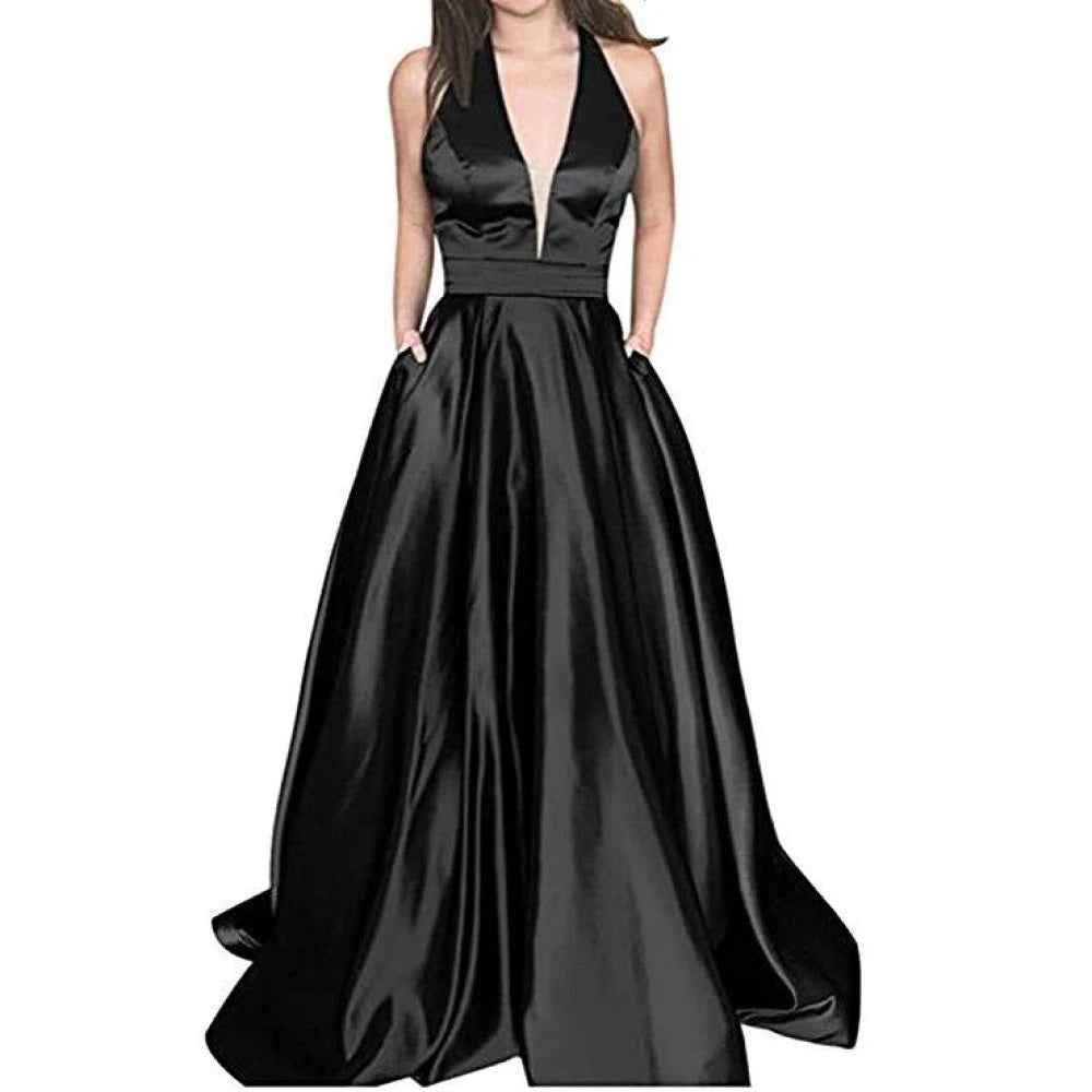 sd-hk Sexy Deep V Neck Sleeveless Wedding Longg Dress Prom Gowns