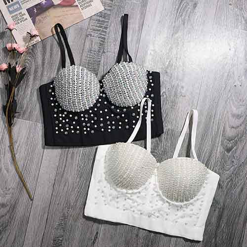 Corset Top Push Up Rhinestone Pearl Bra Club Party Vest