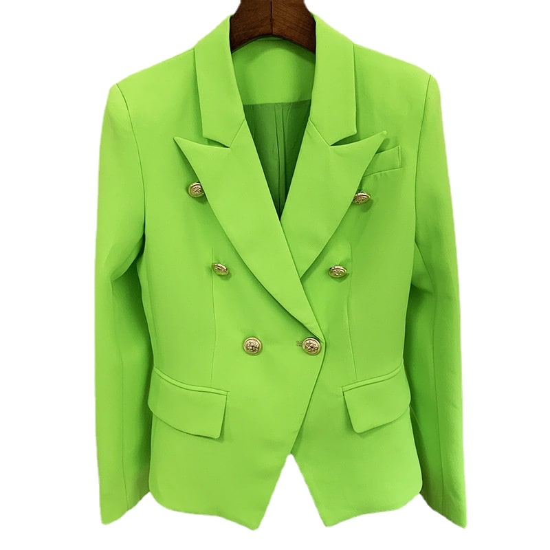 Women's Fitted Silver Lion Buttons Fitted Jacket Fluorescent Green Blazer