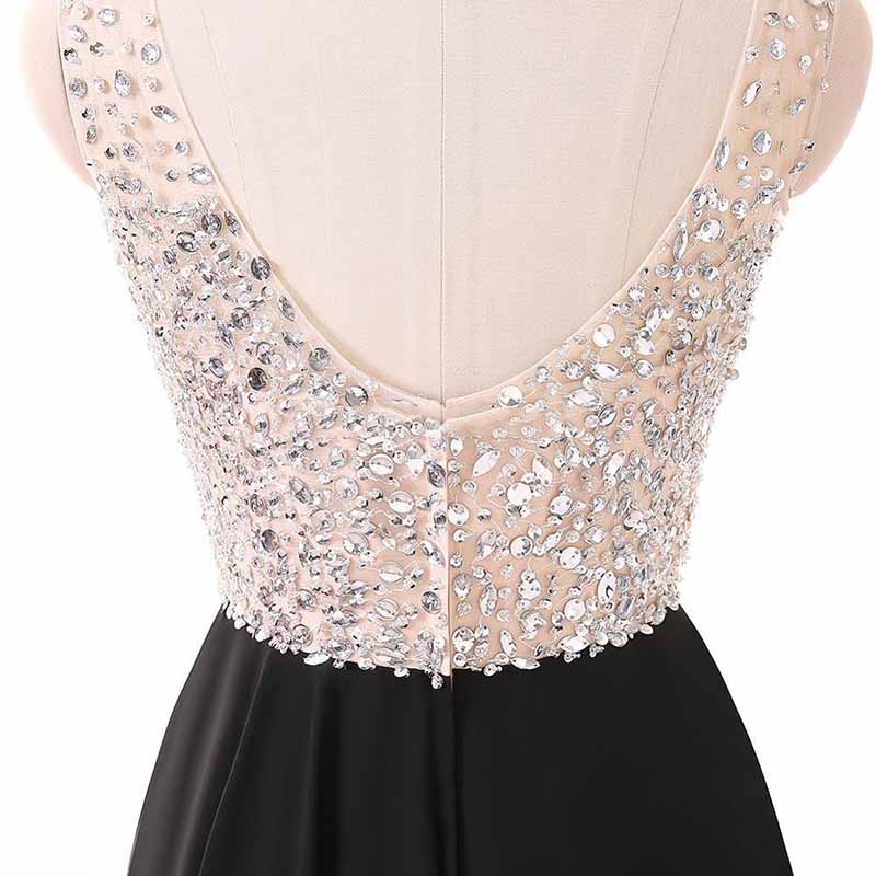 Black Prom Dress Long Beaded Formal Evening Gowns Sleeveless Wedding Dress
