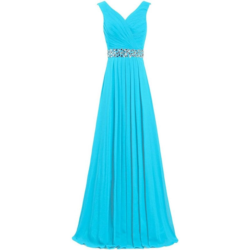 sd-hk Long Chiffon Bridesmaid Dresses Formal Evening Dress for Women Sleeveless