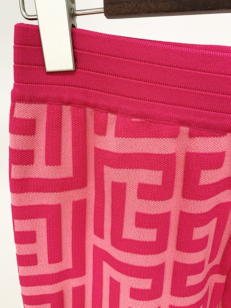 Women Maze Cardigan Suit + Trousers Two Piece Pink Sweater Suit