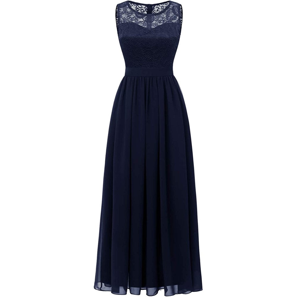 Women's Lace Chiffon Bridesmaid Dress Sleeveless Formal Wedding Party Dress