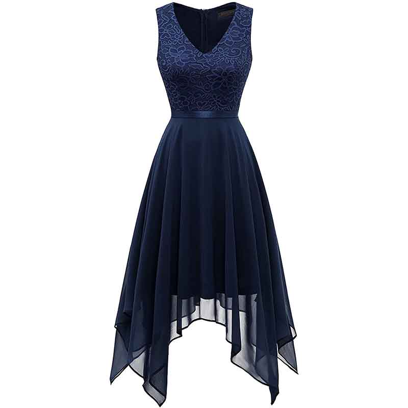 Women's Vintage Floral Lace Dress Asymmetrical Cocktail Bridesmaid Dress
