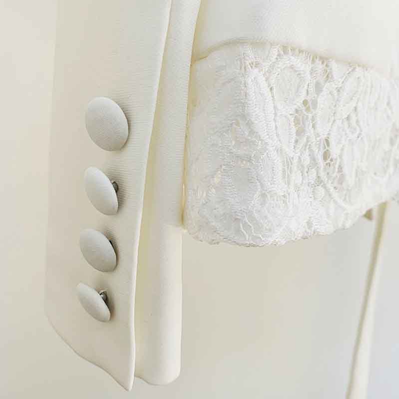 Women's White Pantsuit +High Waisted Flare Pants Suit Wedding Lace Up Suits