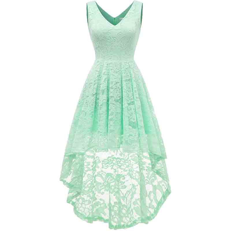 Women's Sleeveless Hi-Lo Lace Formal Dress Cocktail Party Dress V Neck