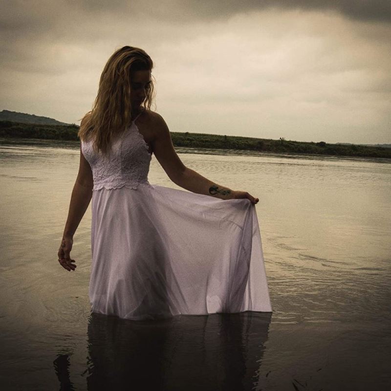 Spaghetti Straps Applique Backless Long Chiffon Beach Wedding Dress For Women