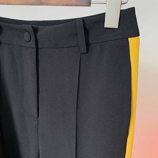 Women's Black Yellow Two Piece Pantsuit + Flare Bottoms Two Piece Pantsuit Set