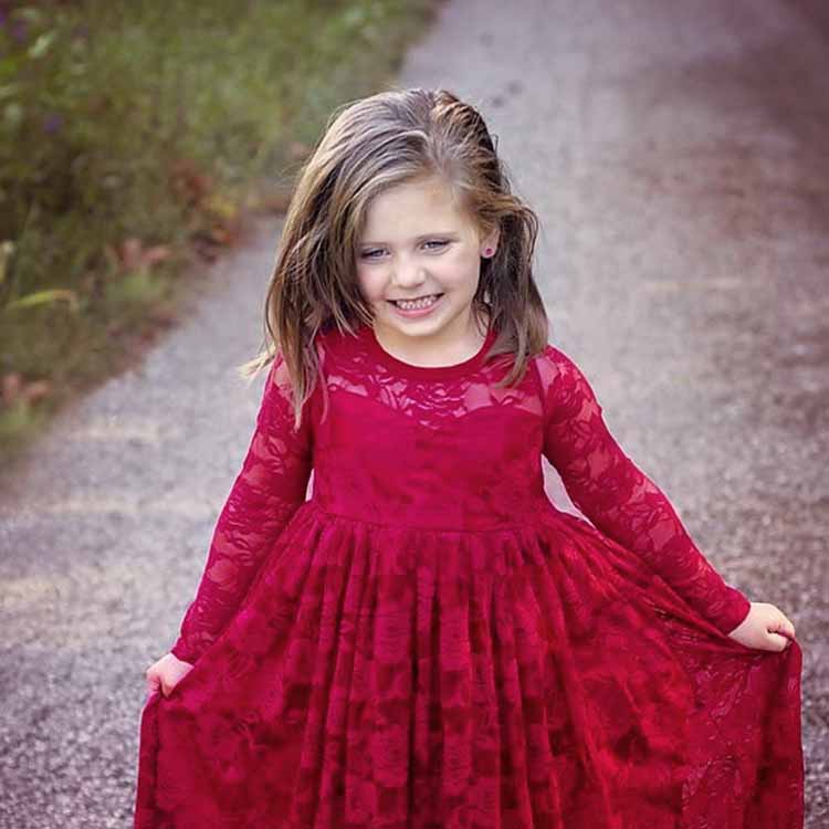 Lace Applique Floor Length Flower Girl Dress Wedding Birthday Kids Gown