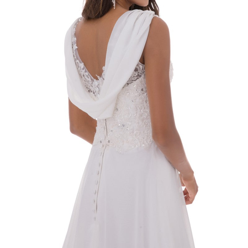 Women's Wedding Dress Lace Double V-Neck Sleeveless Evening Dress Long