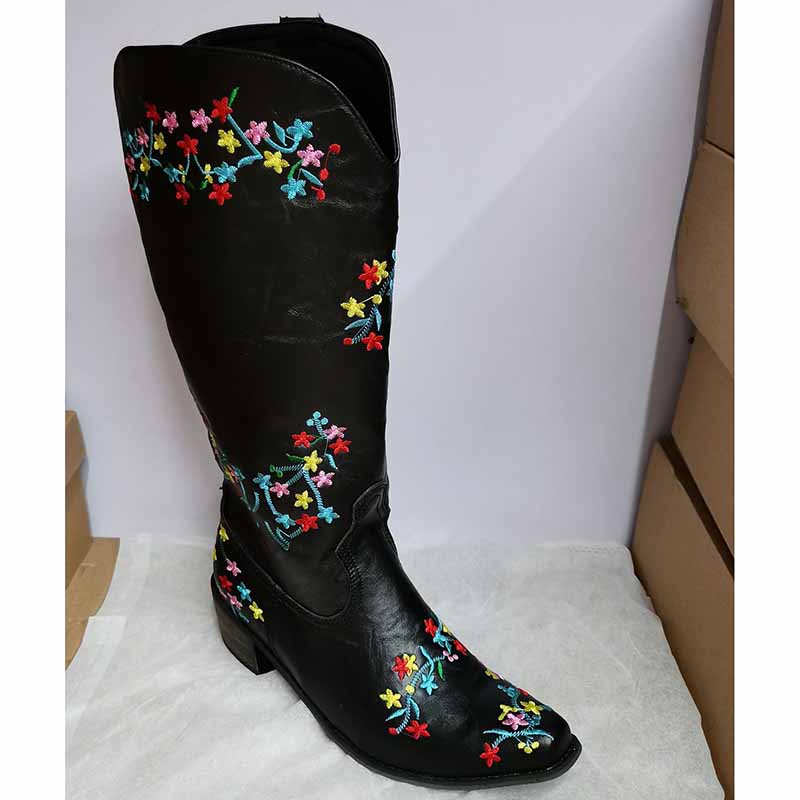 Women Country Cowboy Embroidery Boots Casual Mid-calf Dress Boots