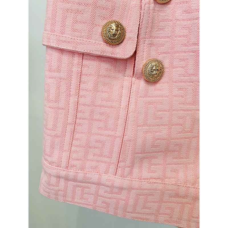Metal Button Short Blazer & Shorts Suit In Pink
