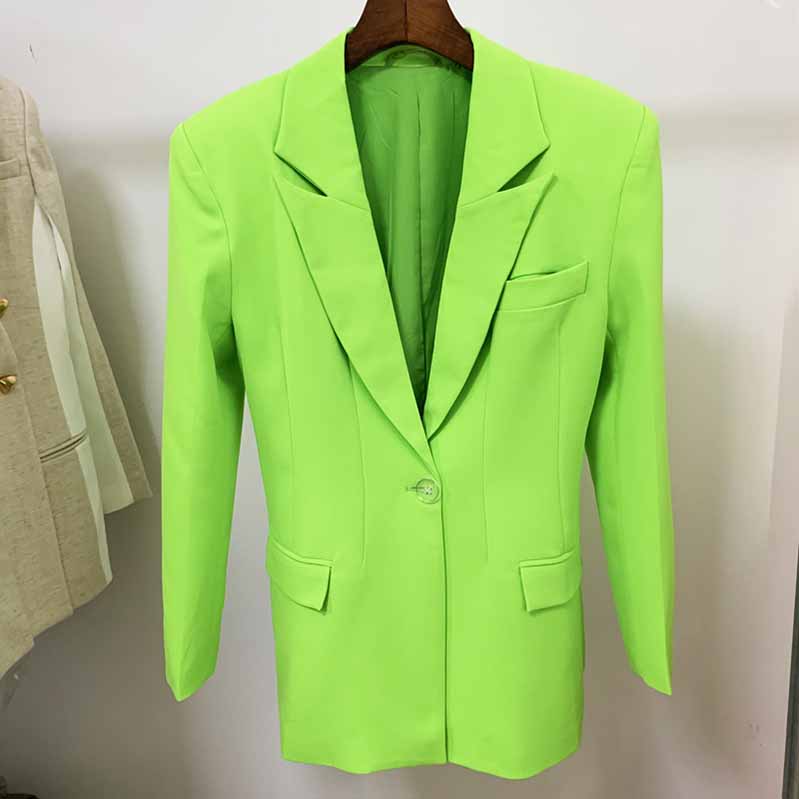 Women Loose Fit Neon Green Blazer Luxury One Button Coat