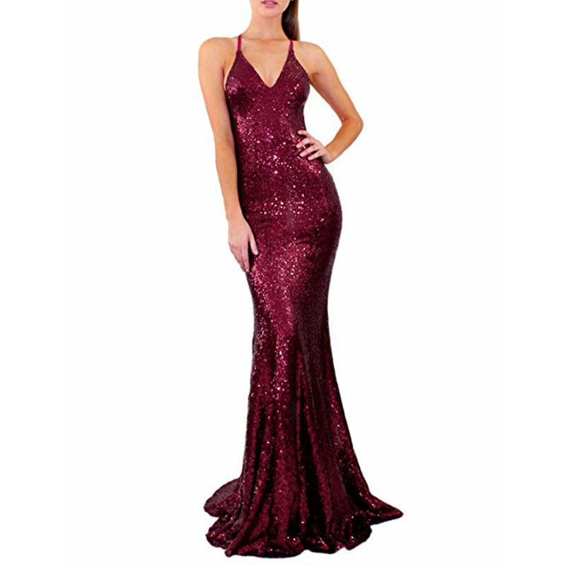 sd-hk Gold Sequin Gowns Sleeveless Mermaid Floor-Length Party Dress