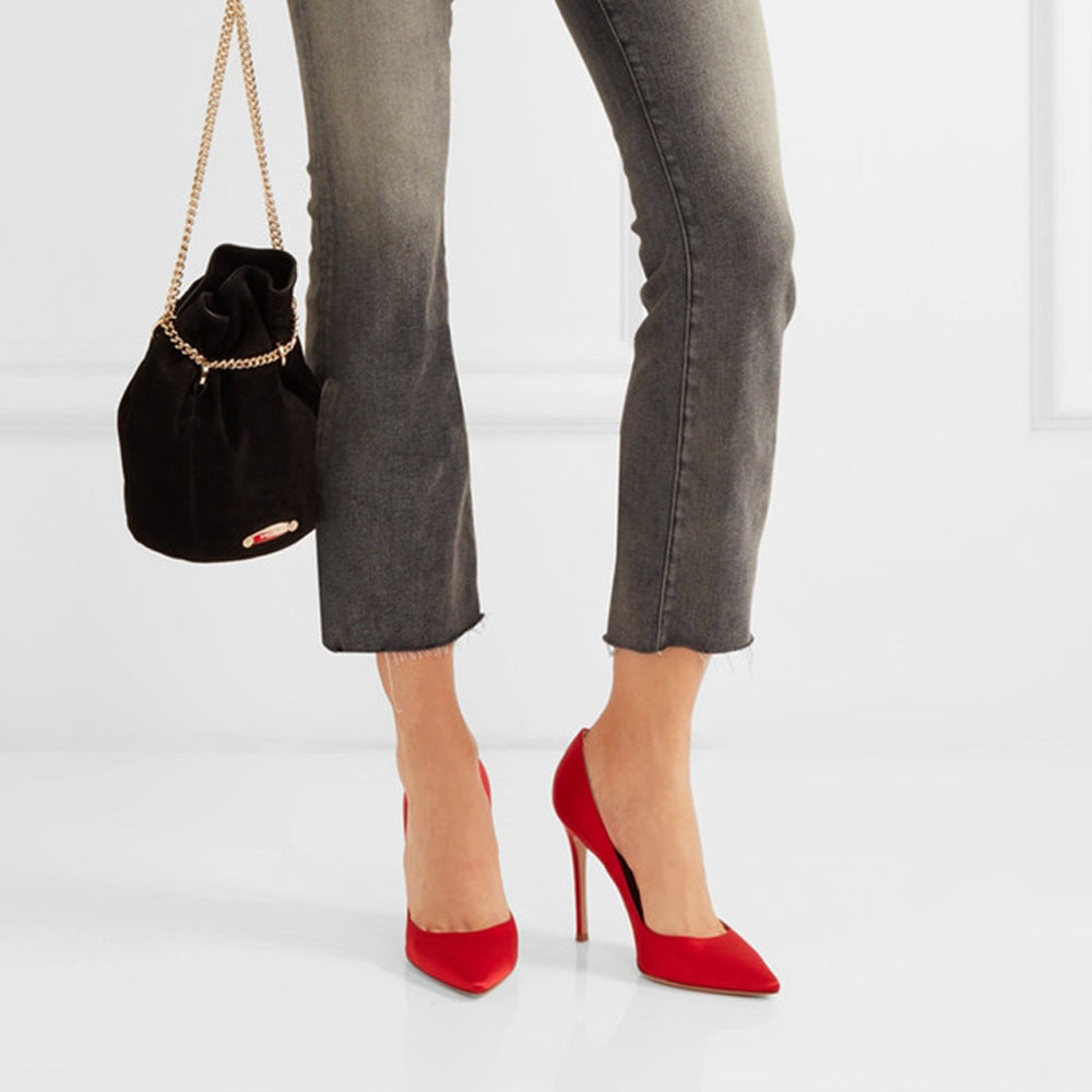 Tucomosi Red Wedding Shoes Point Toe Single Shoes Stiletto