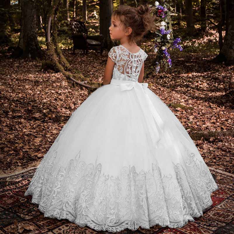 Elegant Flower Girl Dress for Wedding Kids Sleevelesss Lace Pageant Ball Gowns