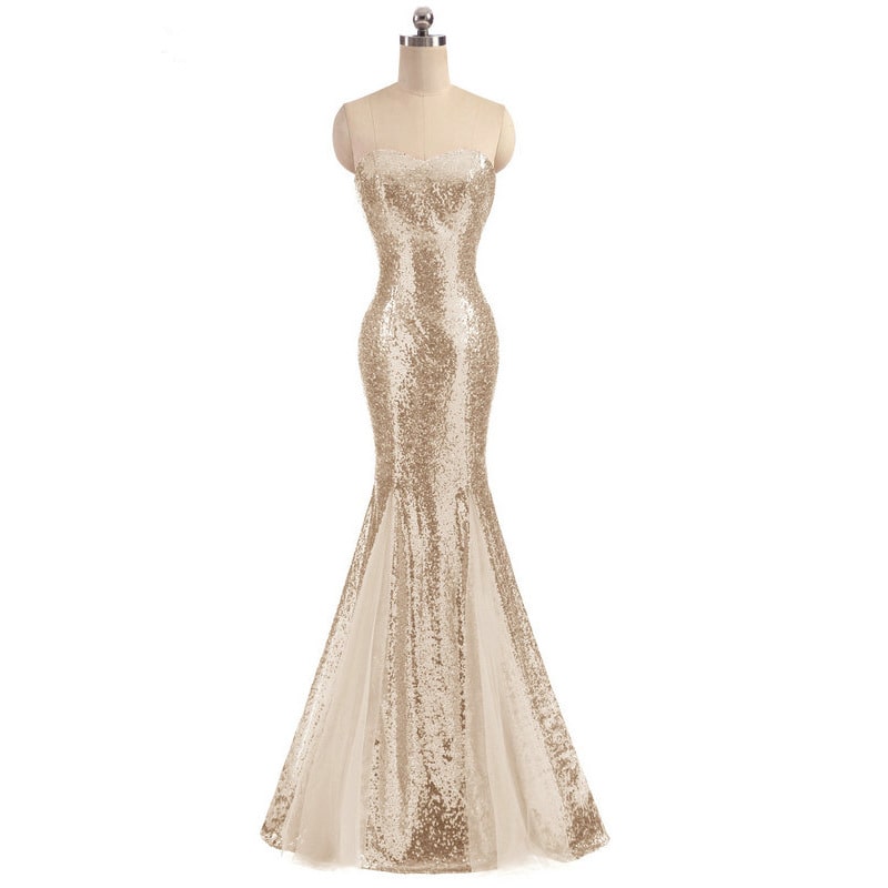 Women's Sleeveless Off Shoulder Sequins Tulle Evening Dress