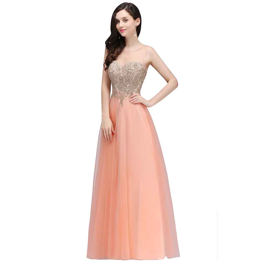 Women's Formal Sleeveless Appliques Wedding Bridesmaid Maxi Dress
